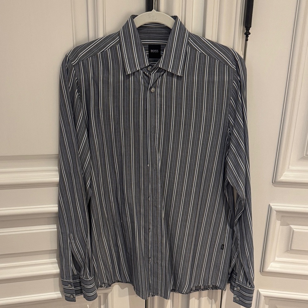 Boss Men's Dark Gray Striped Shirt